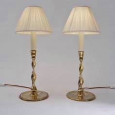 Antique Georgian pair barley twist brass candlestick lamps, 1830`s, English